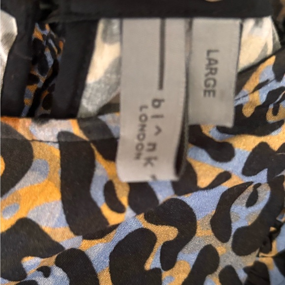 BL^NK Anthropologie Moira Ruffled Peplum Leopard Print Top, Blue Brown Black, L - Picture 6 of 8